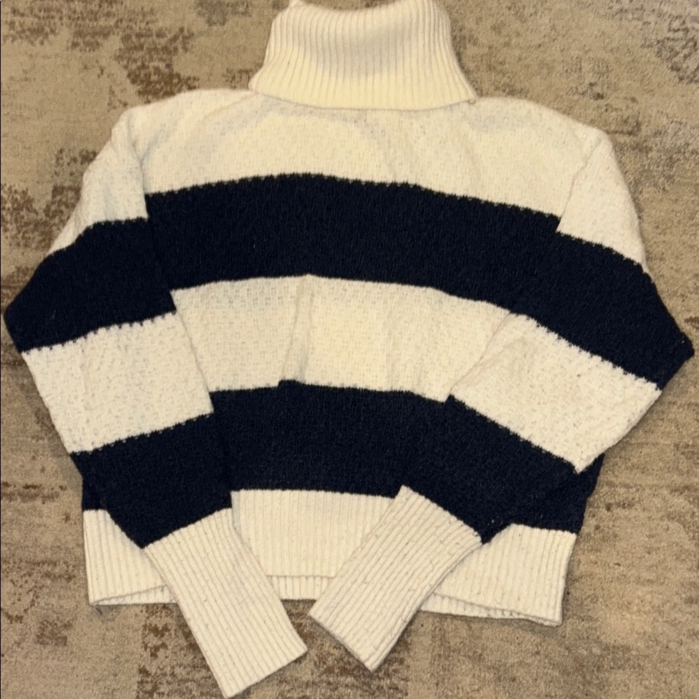 Striped Turtleneck Sweater - Navy and White